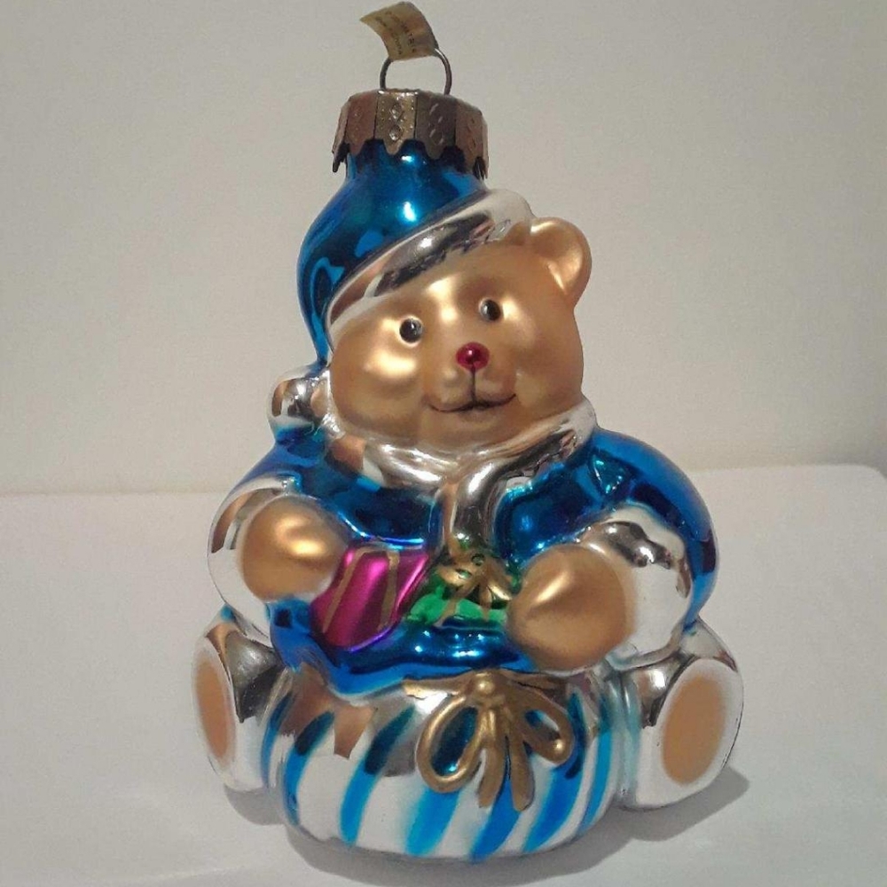 Blown Glass Ornament Blue Bear